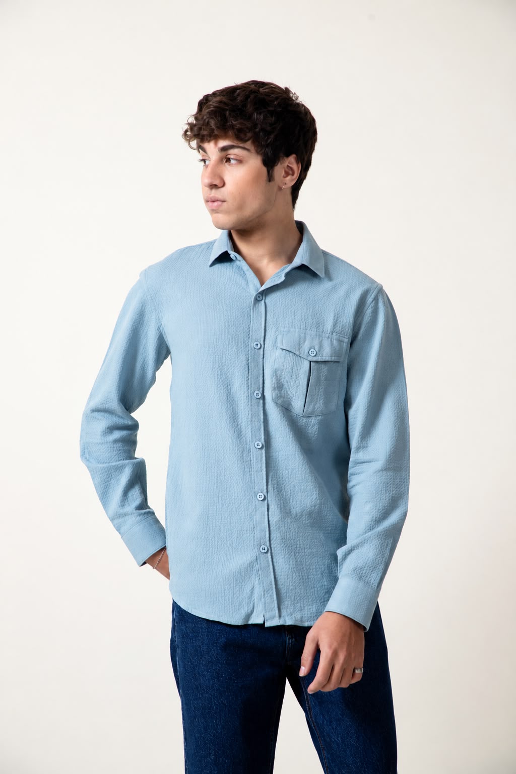 SKY TEXTURED RAYON SHIRT
