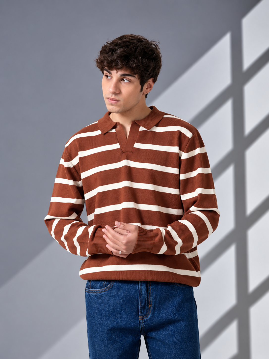 BROWN YARN DYED SWEATER