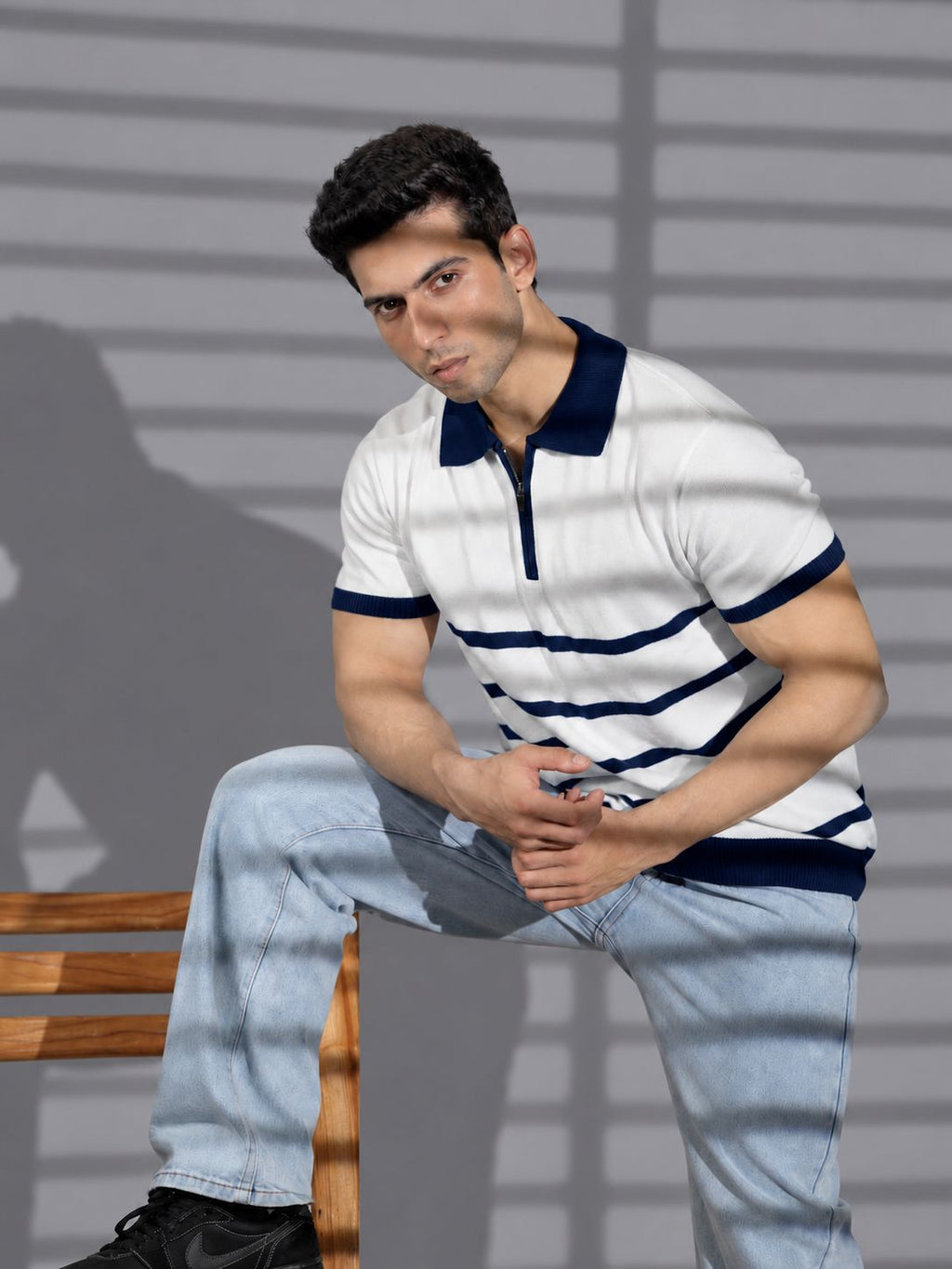 NAVY Y/D ZIPPER POLO