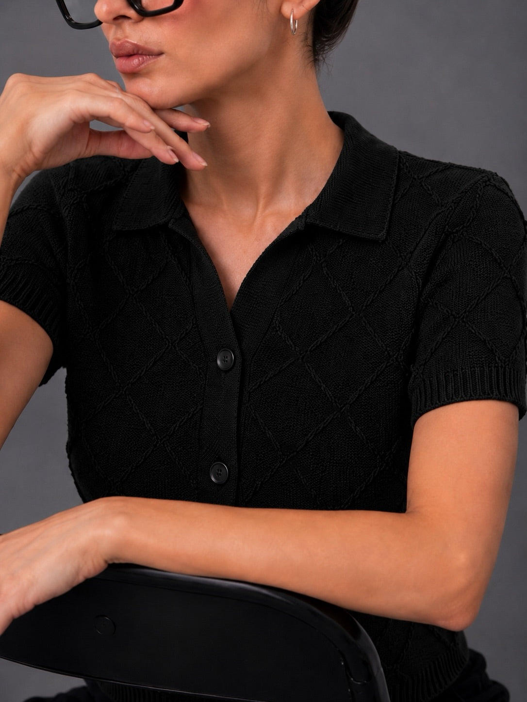 BLACK DIAMOND KNIT BUTTON DOWN POLO