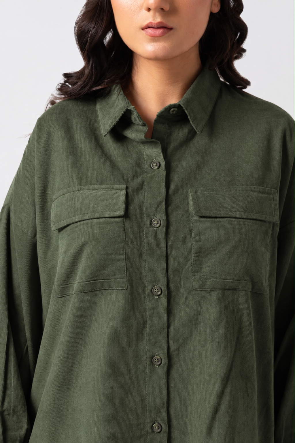 OLIVE CORDUROY SHIRT WOMEN