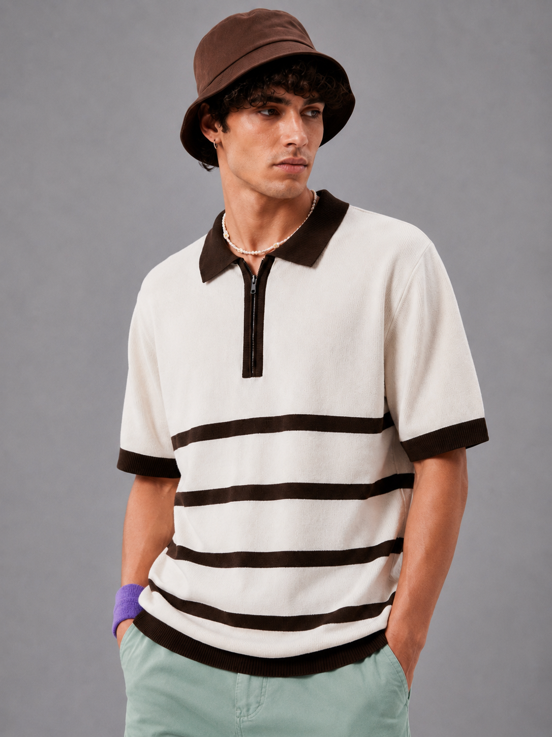 BROWN Y/D ZIPPER POLO