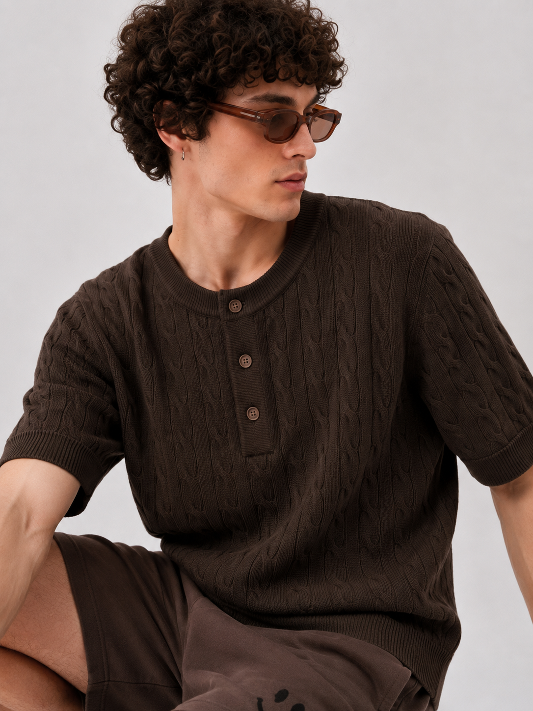 ESPRESSO CABLE KNIT HENLEY