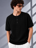 BLACK CABLE KNIT HENLEY