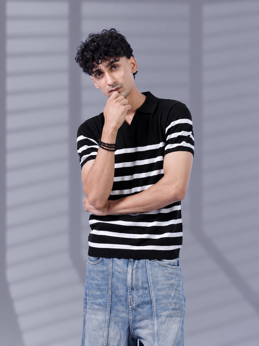 BLACK TIMELESS STRIPER KNIT POLO