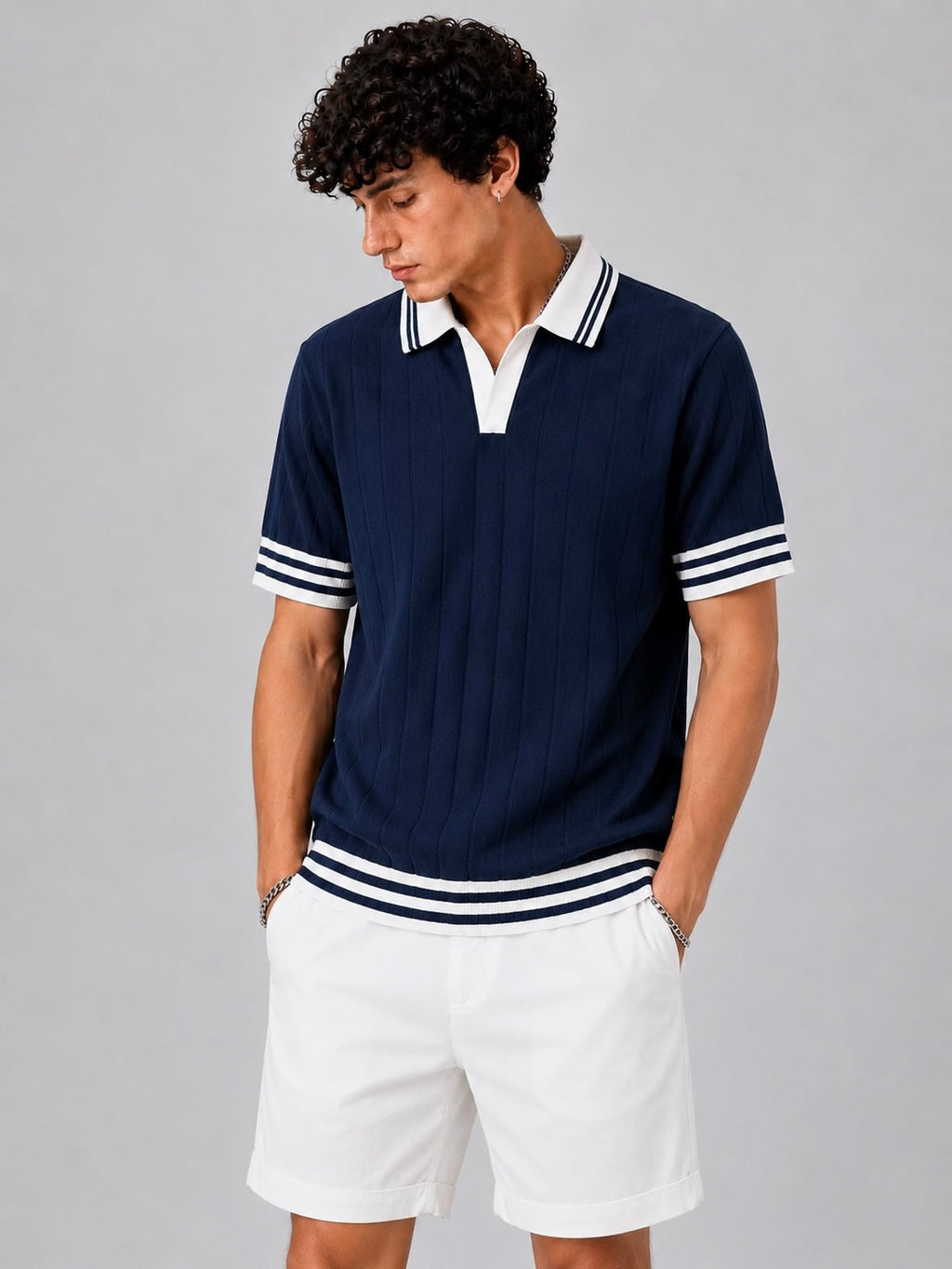 NAVI DROP NEEDLE KNIT POLO