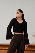 BLACK BELL SLEEVE KNIT TOP