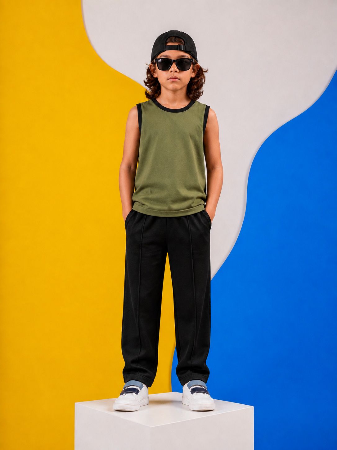 JUNIOR - OLIVE BLACK SANDO SUMMER SET