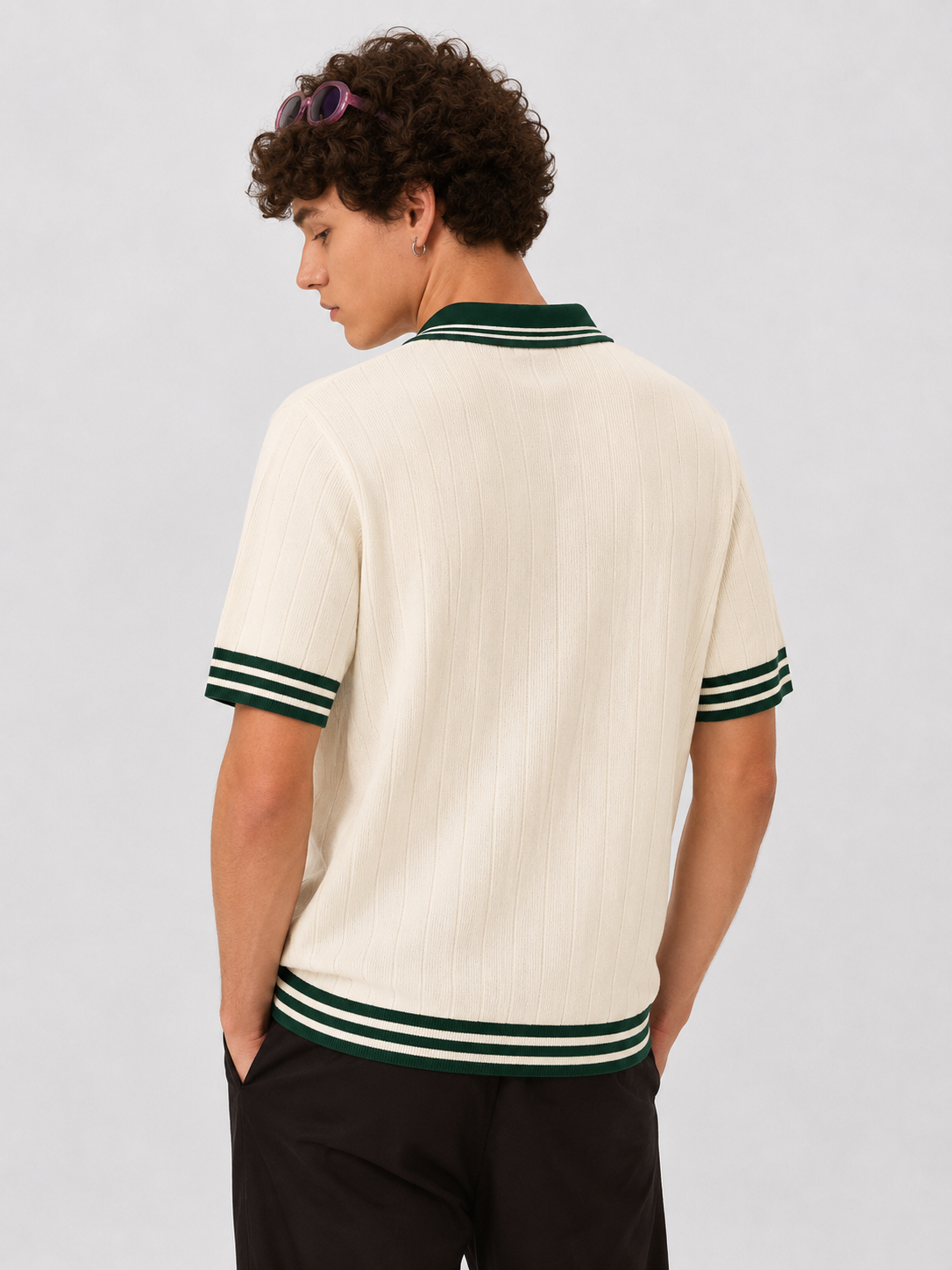 CREAM DROP NEEDLE KNIT POLO