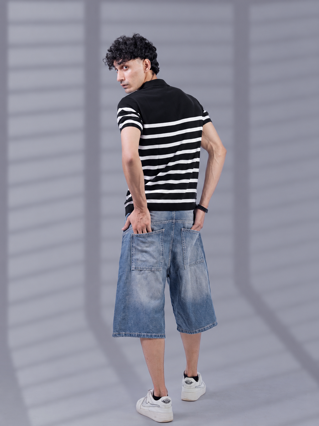 BLACK TIMELESS STRIPER KNIT POLO