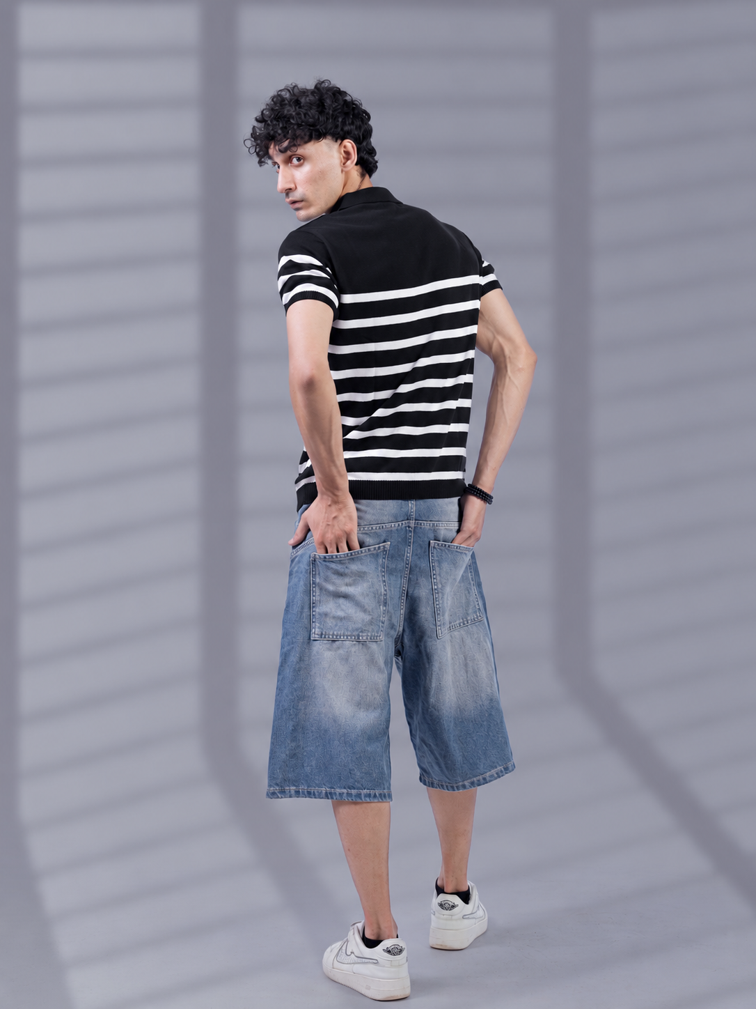 BLACK TIMELESS STRIPER KNIT POLO