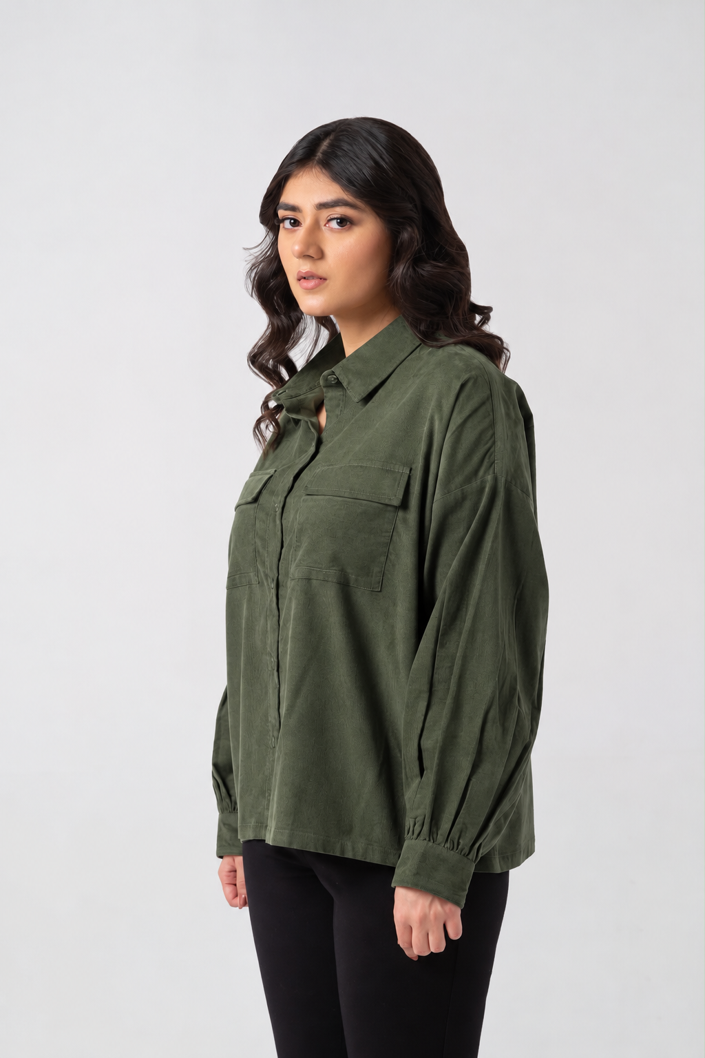 OLIVE CORDUROY SHIRT WOMEN