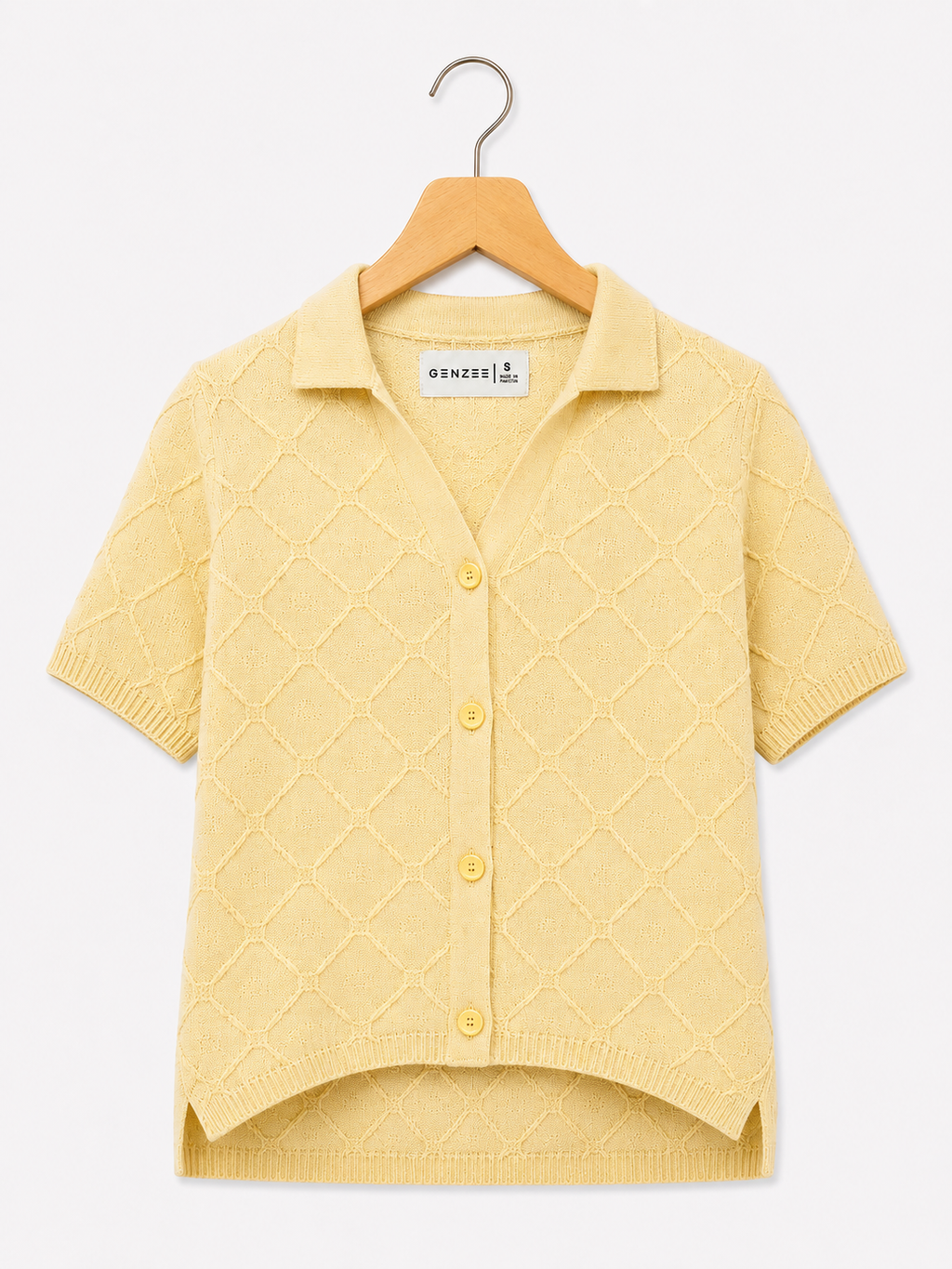 LIME DIAMOND KNIT BUTTON DOWN POLO