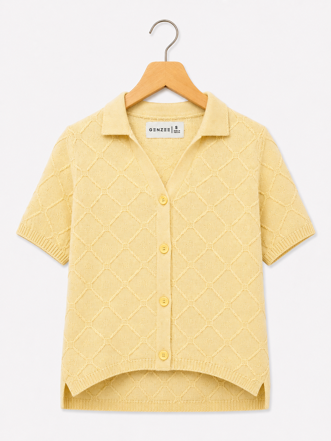 LIME DIAMOND KNIT BUTTON DOWN POLO