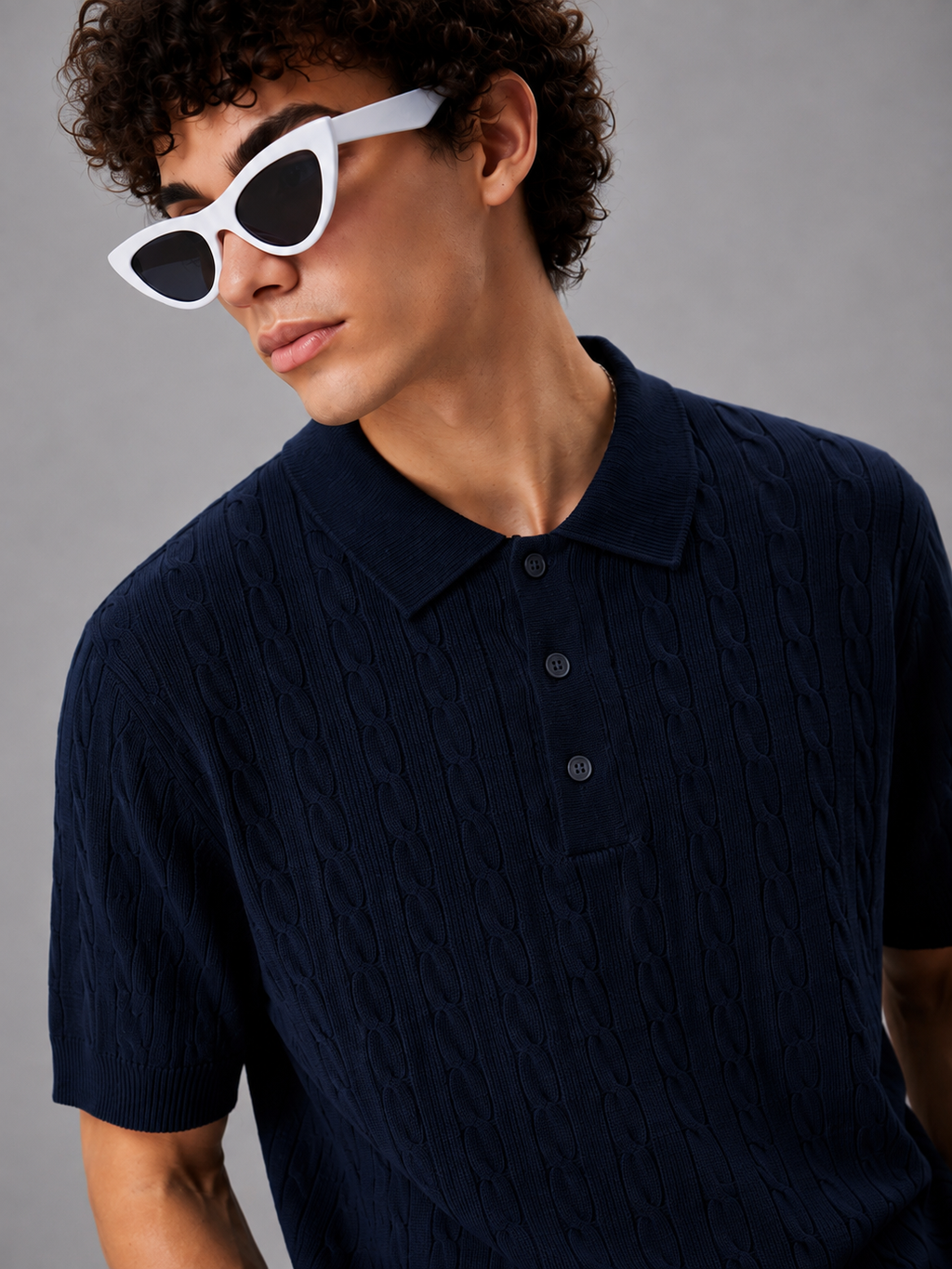 NAVI HERITAGE CABLE KNIT POLO