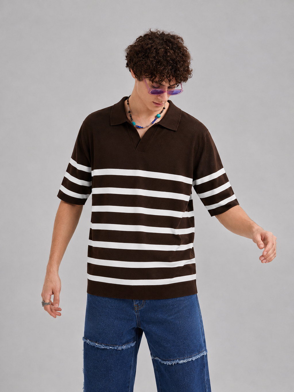 BROWN TIMELESS STRIPER KNIT POLO