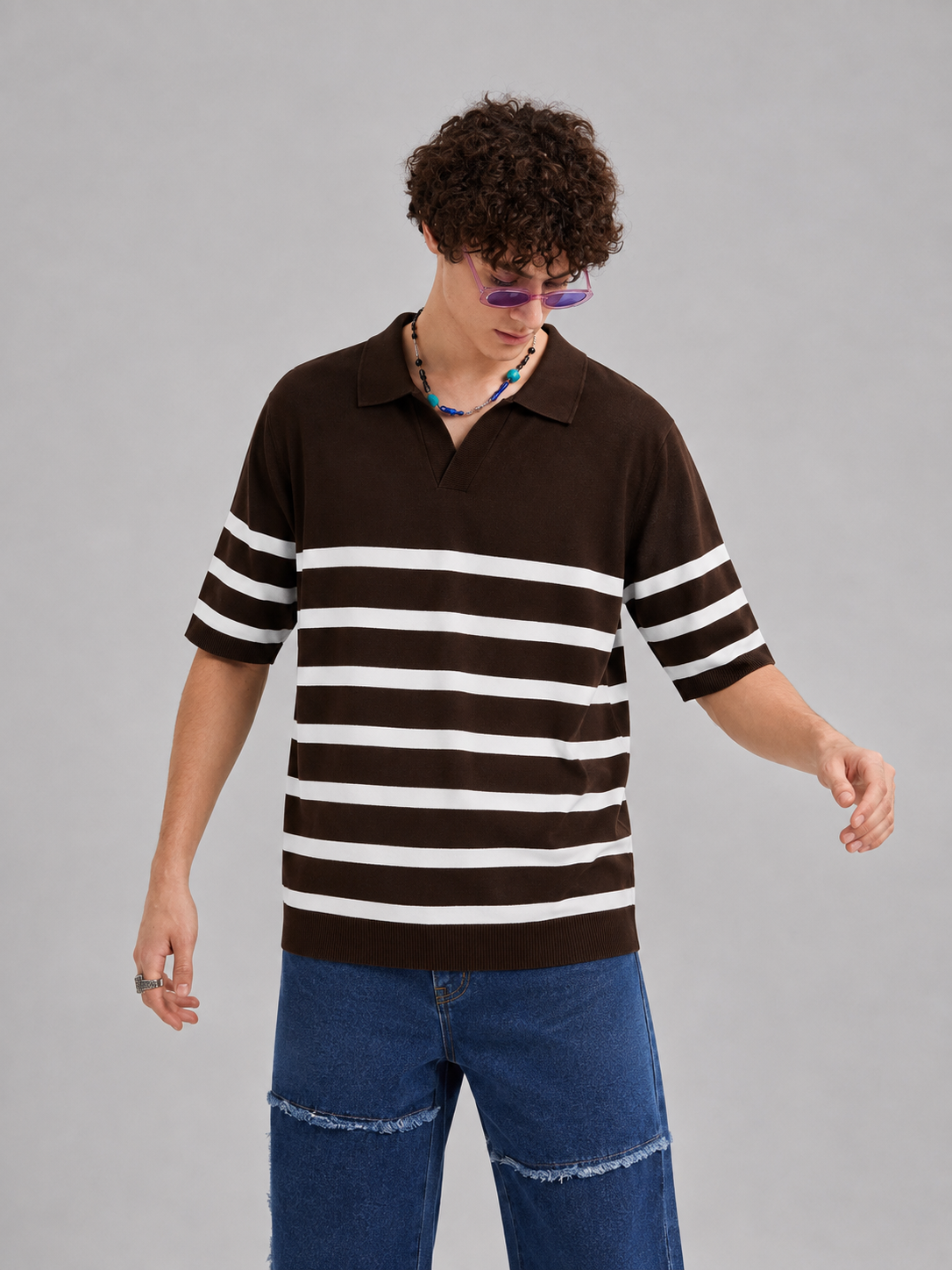 BROWN TIMELESS STRIPER KNIT POLO