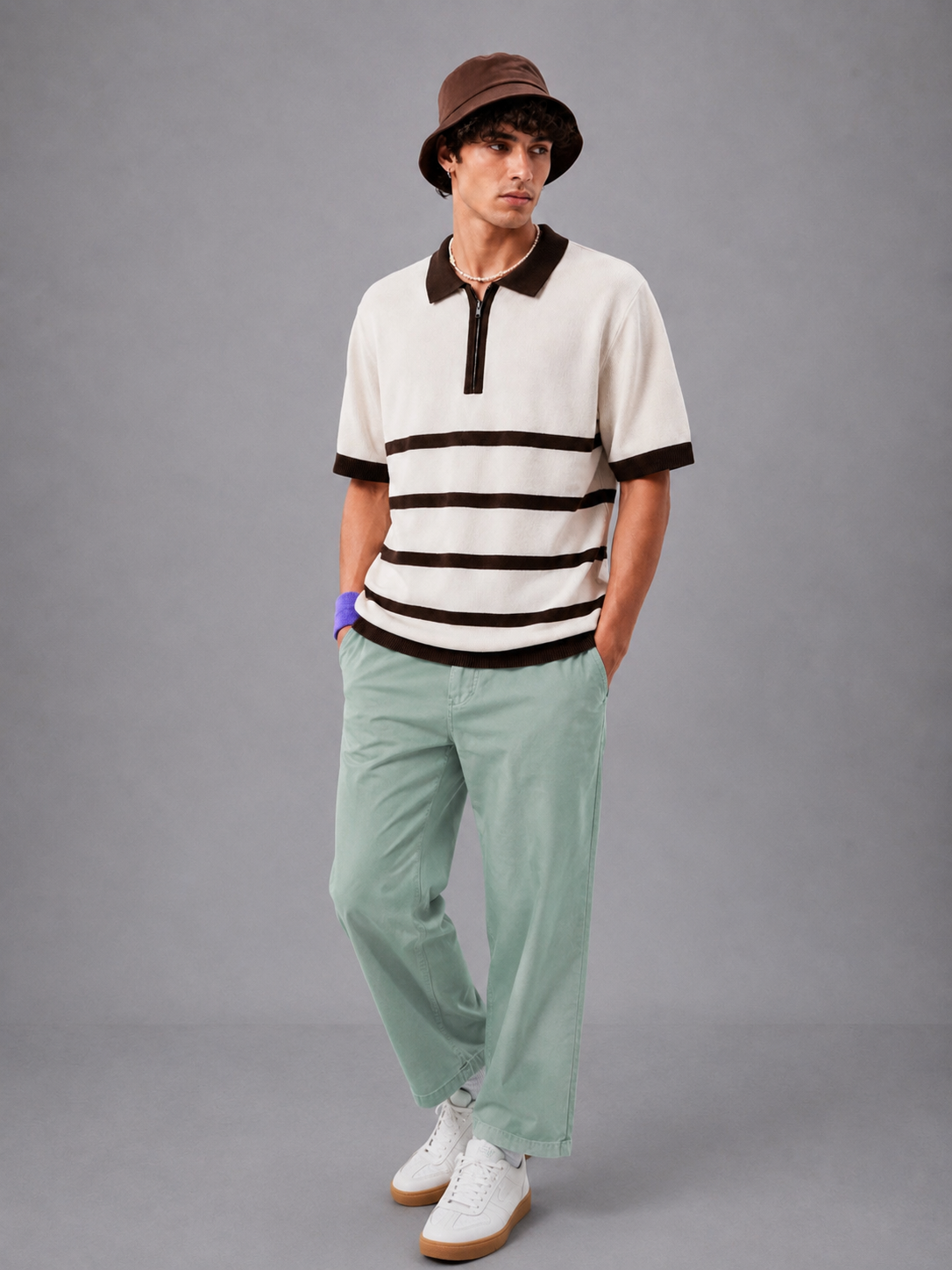 BROWN Y/D ZIPPER POLO
