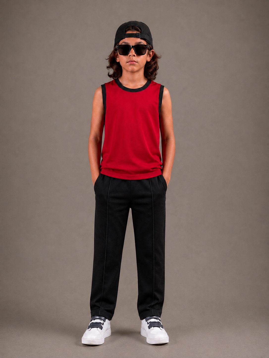 JUNIOR - RED BLACK SANDO SUMMER SET
