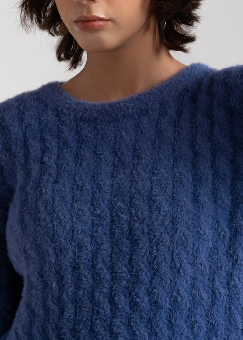 BLUE FEATHER YARN SWEATER
