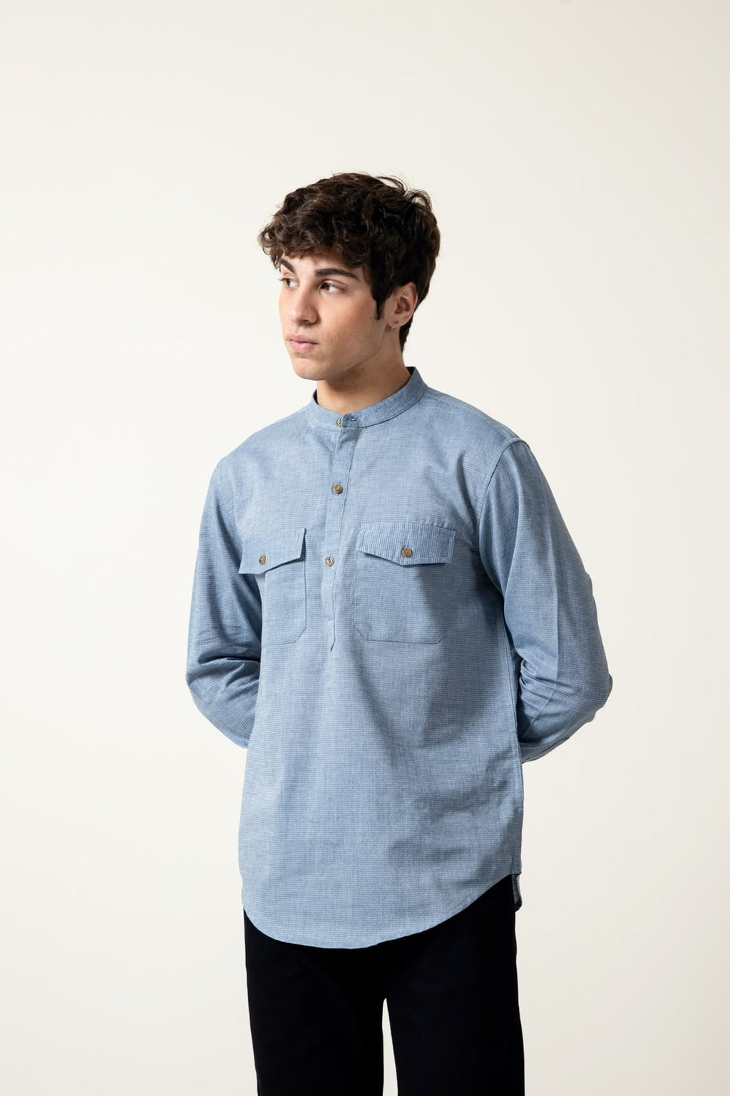 DUSTY BLUE COTTON SHAMBRAY SHIRT