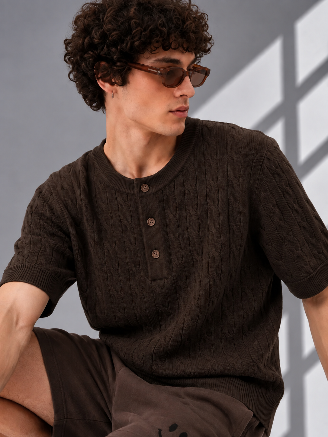 ESPRESSO CABLE KNIT HENLEY