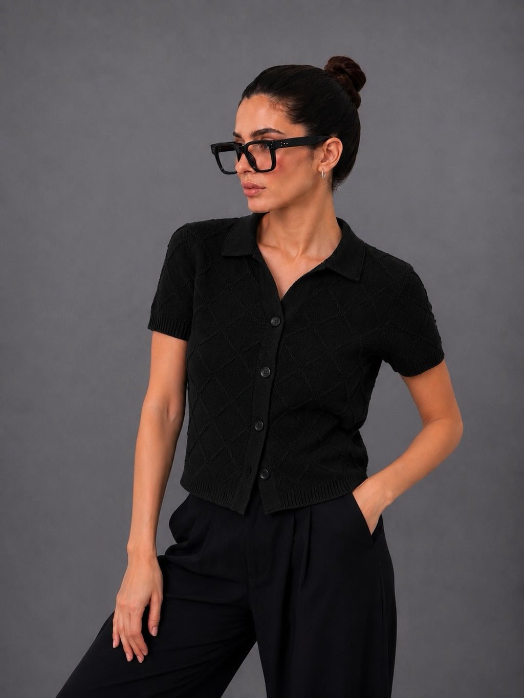 BLACK DIAMOND KNIT BUTTON DOWN POLO