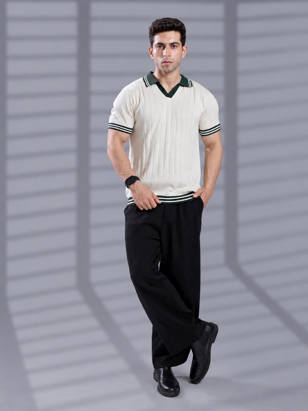 CREAM DROP NEEDLE KNIT POLO