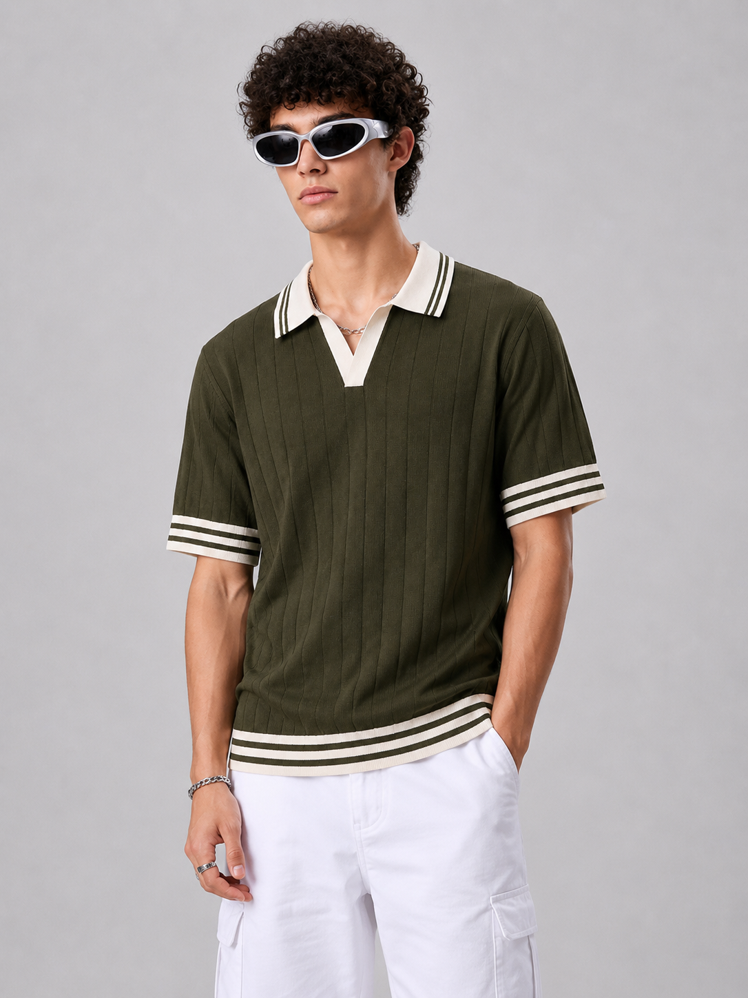 OLIVE DROP NEEDLE KNIT POLO
