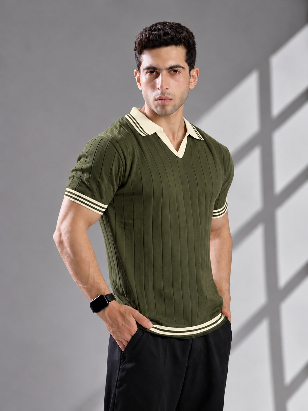OLIVE DROP NEEDLE KNIT POLO