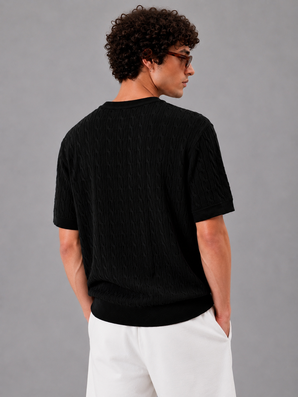 BLACK CABLE KNIT HENLEY