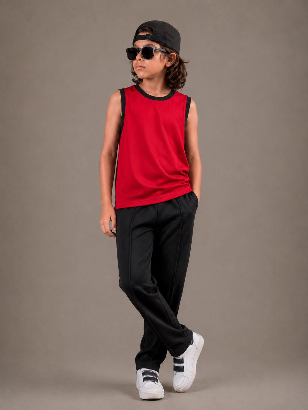 JUNIOR - RED BLACK SANDO SUMMER SET