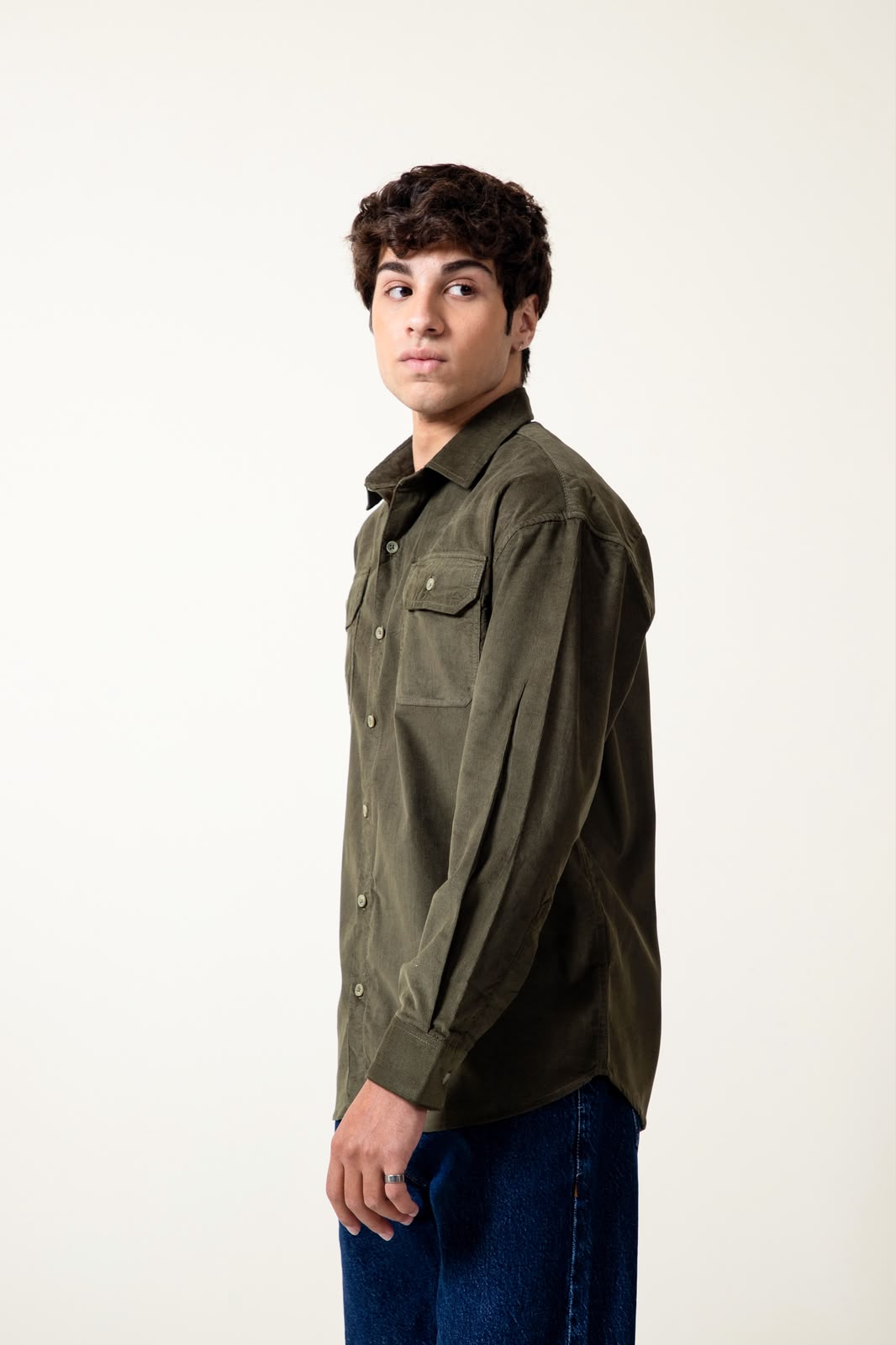 OLIVE CORDUROY SHIRT MEN