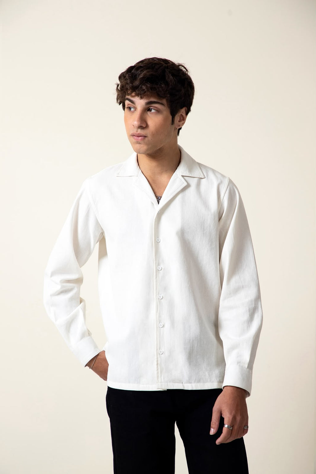 WHITE COTTON LINEN SHIRT
