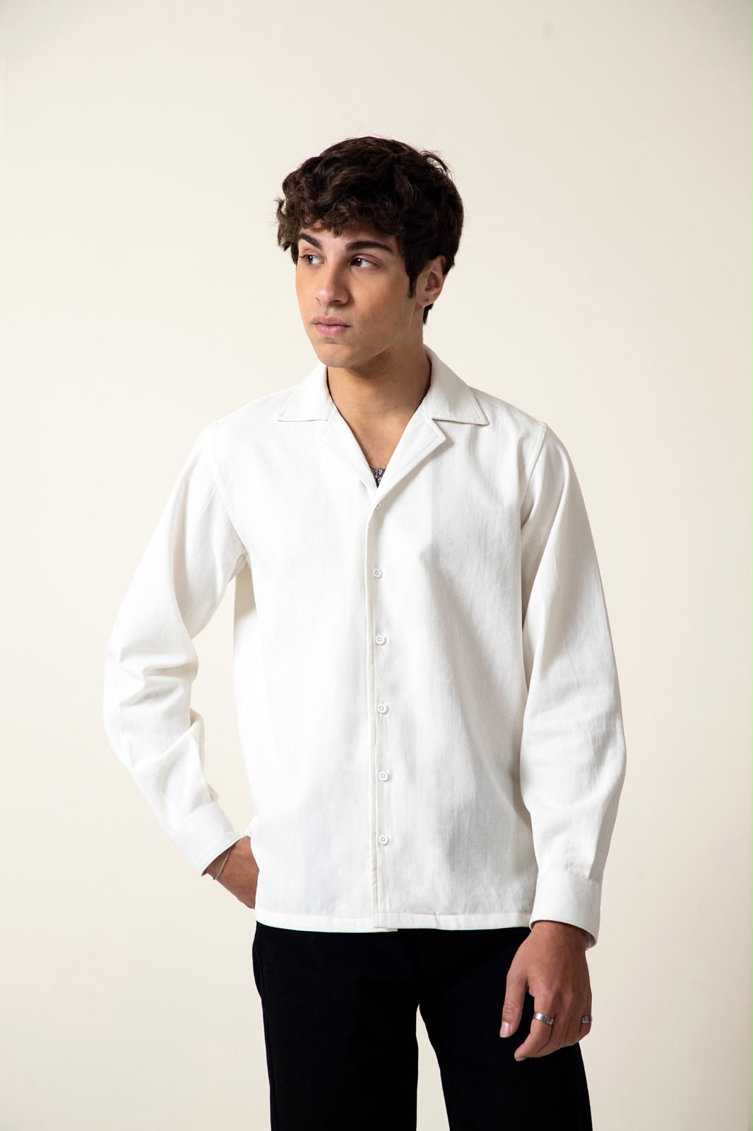 WHITE COTTON LINEN SHIRT
