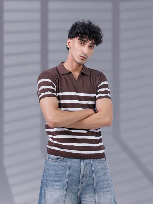BROWN TIMELESS STRIPER POLO
