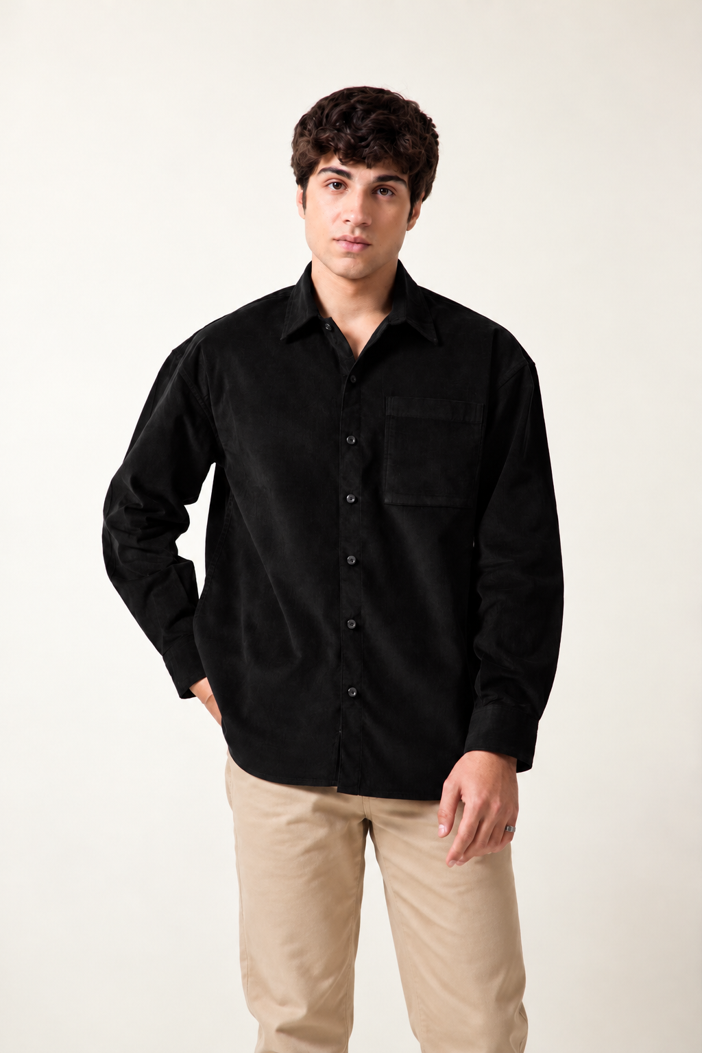 BLACK CORDUROY SHIRT MEN
