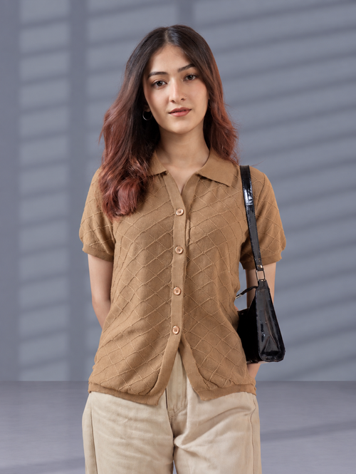 CAMEL DIAMOND KNIT POLO