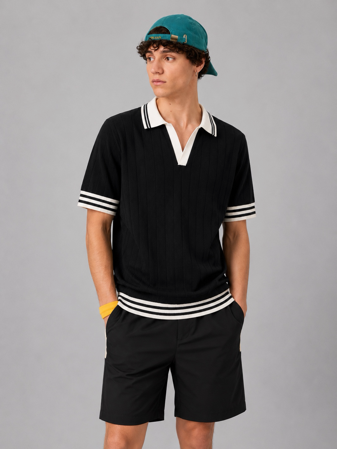 BLACK DROP NEEDLE KNIT POLO
