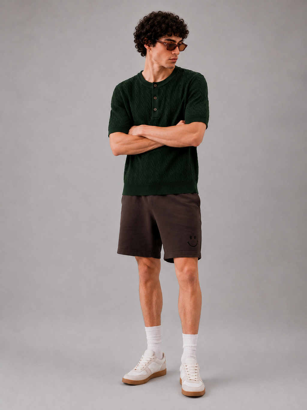 GREEN CABLE KNIT HENLEY