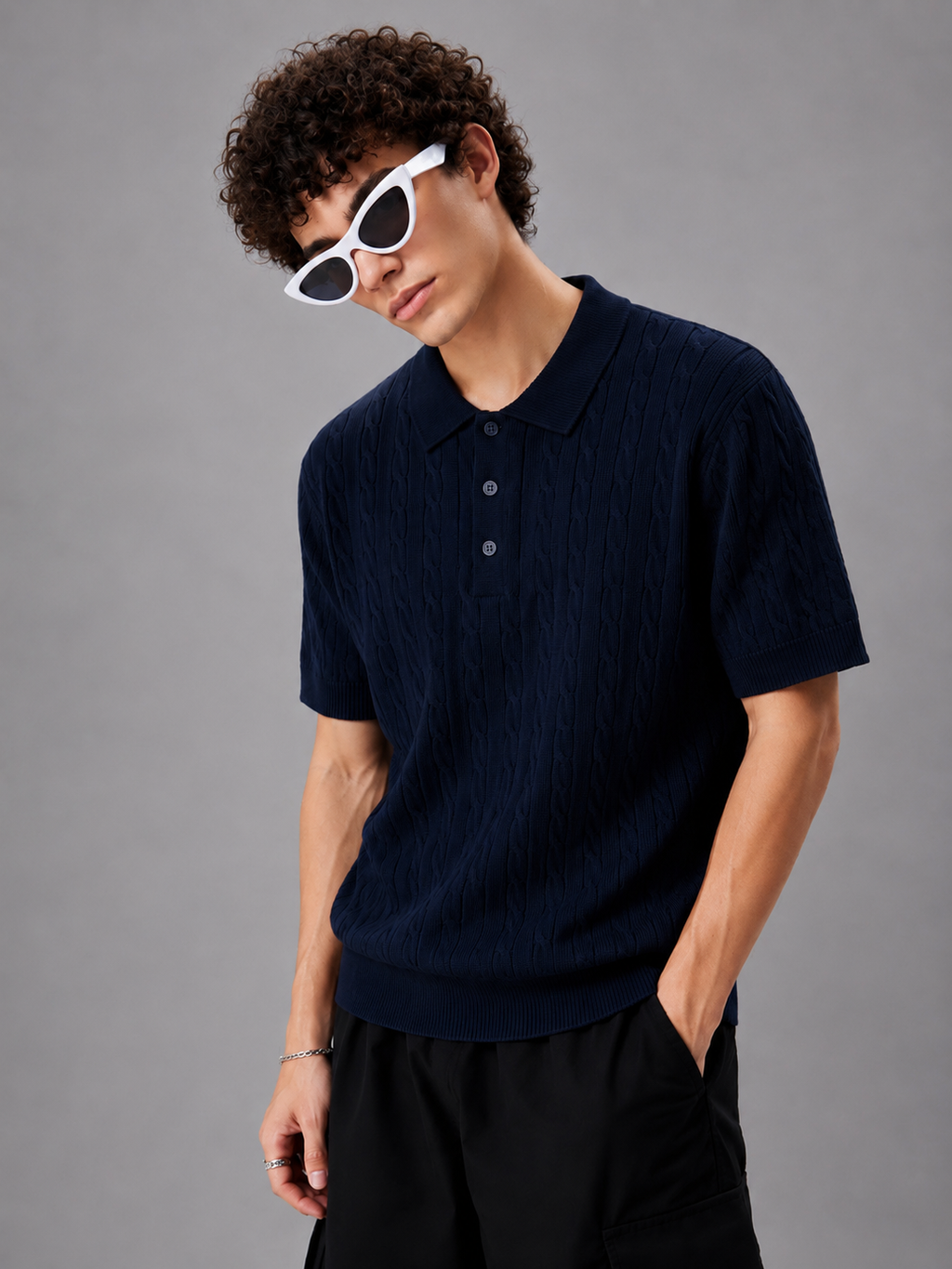 NAVI HERITAGE CABLE KNIT POLO