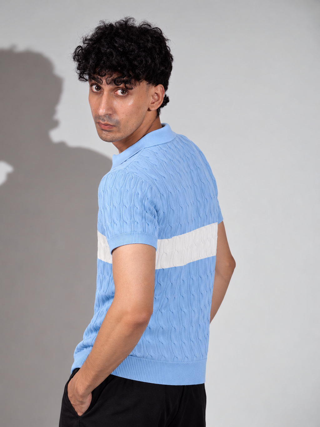 SKY WHITE CABLE KNIT POLO