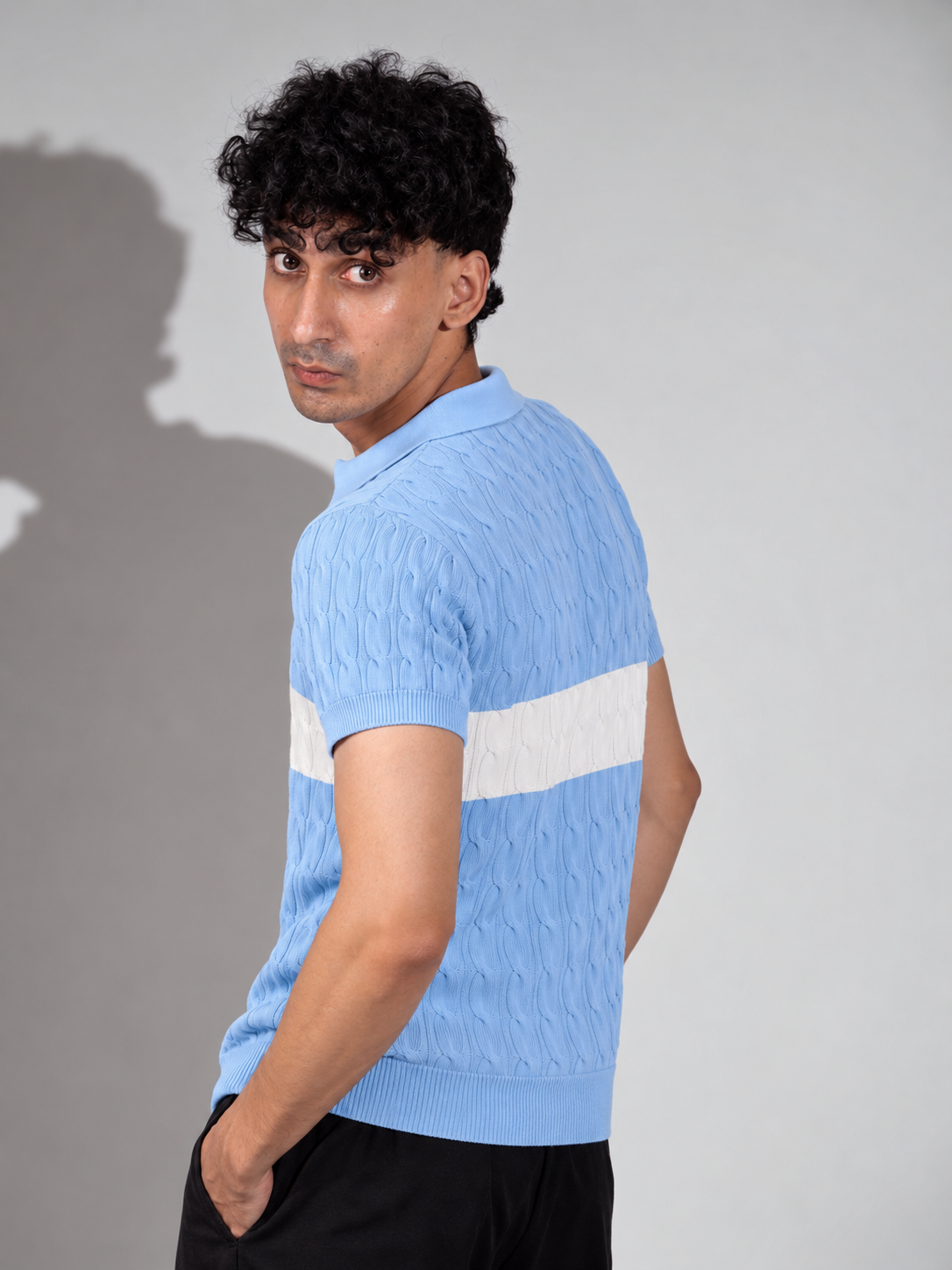 SKY WHITE CABLE KNIT POLO