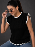 BLACK POINTELLE SWEATER TOP