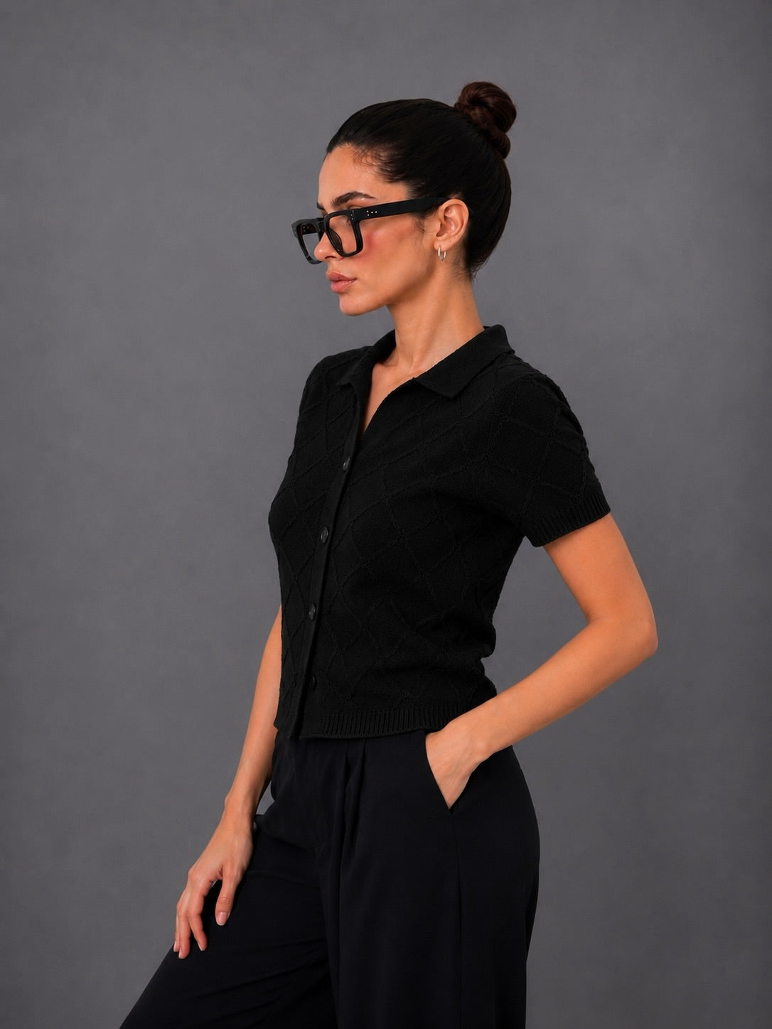 BLACK DIAMOND KNIT BUTTON DOWN POLO