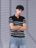 BLACK TIMELESS STRIPER KNIT POLO