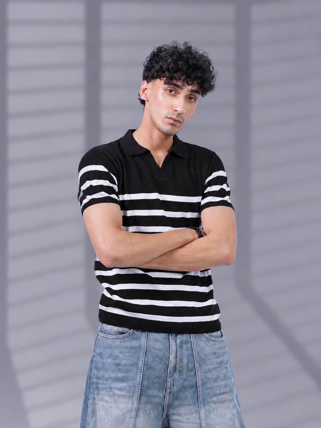 BLACK TIMELESS STRIPER KNIT POLO