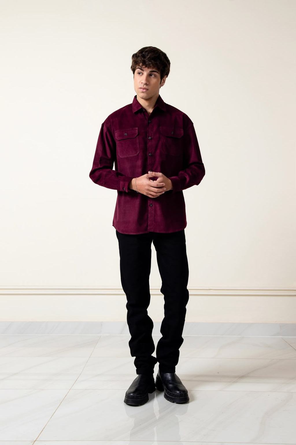 MAROON CORDUROY SHIRT MEN