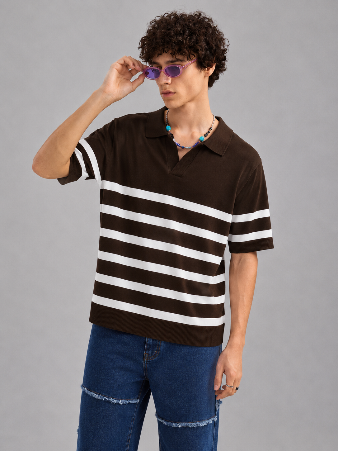 BROWN TIMELESS STRIPER KNIT POLO