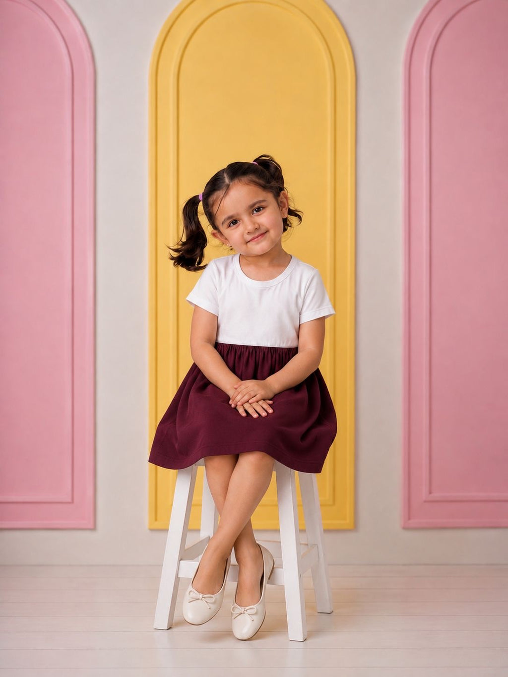 WHITE MAROON SUMMER FROCK
